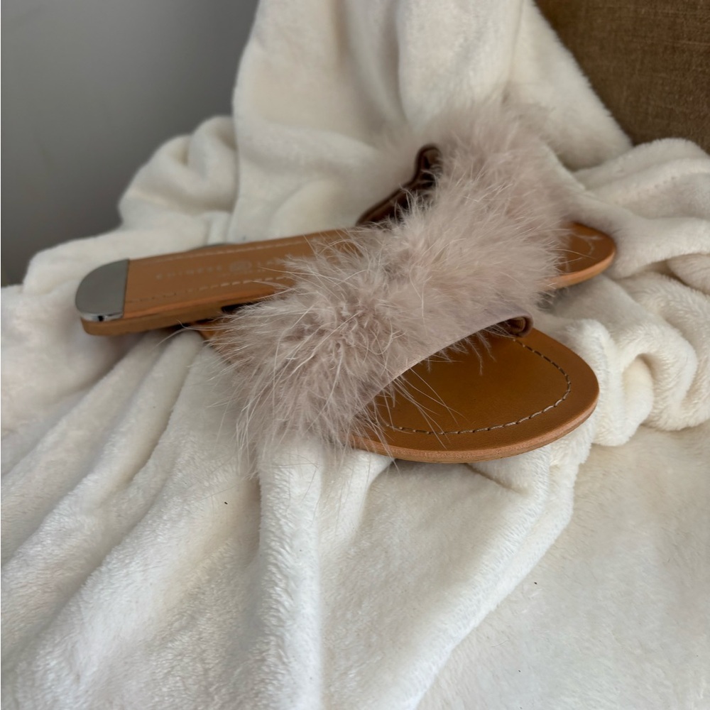 Elegant Tan Fur-Trimmed Women's Sandals